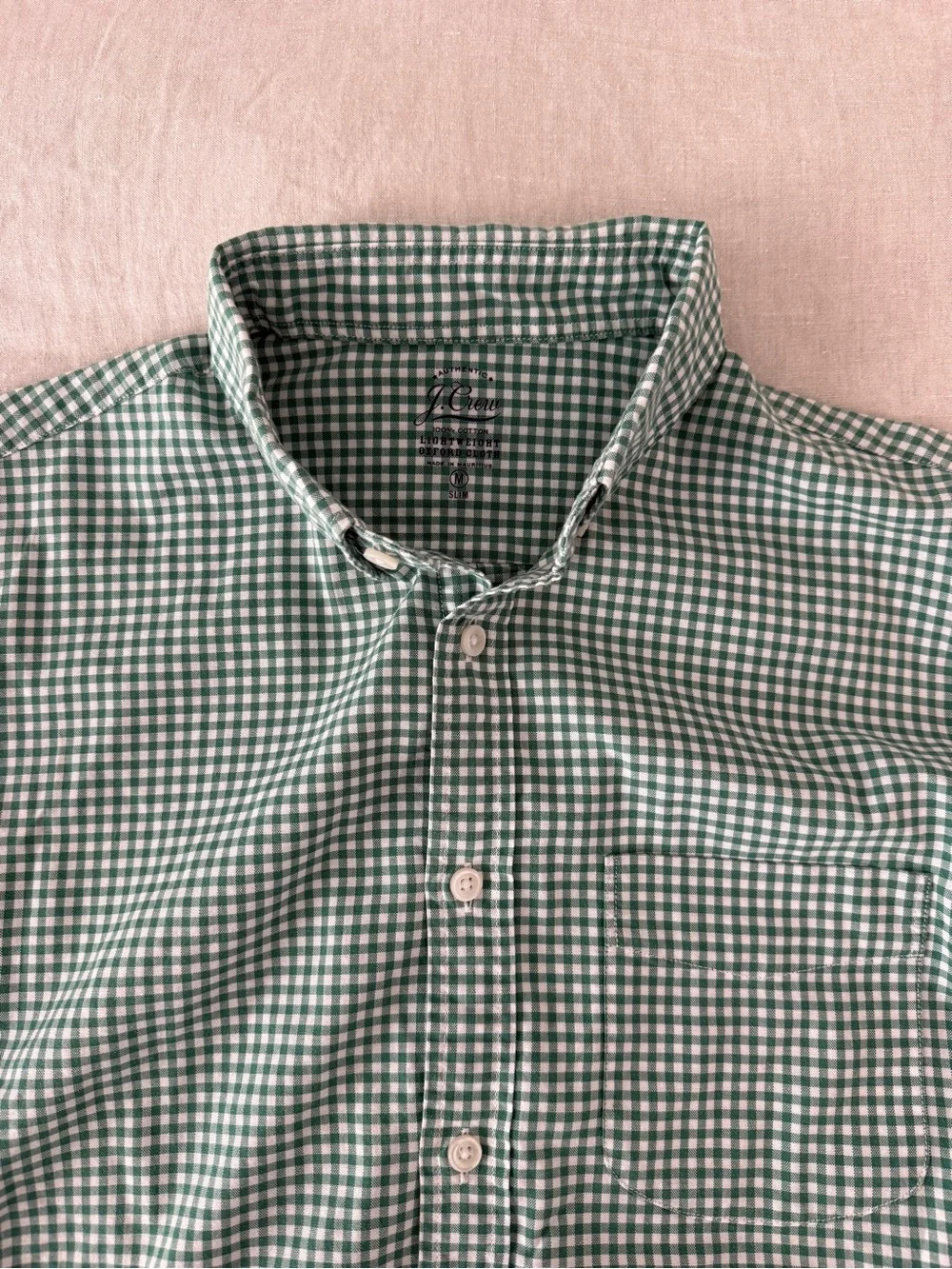 J. Crew Men’s Green and White Gingham Button-Down Shirt